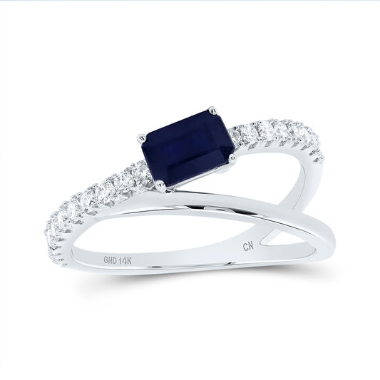 14kt White Gold 1/3 Cttw Diamond 6x4mm Emerald Blue Sapphire Nat-gem Wedding Engagement Anniversary Ladies Ring, Women Size: 5-9