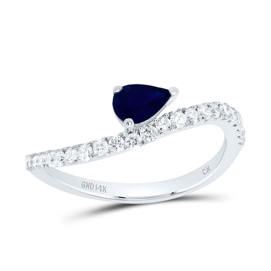 14kt White Gold 1/3 Cttw Diamond 6x4mm Pear Blue Sapphire Nat-gem Wedding Engagement Anniversary Ladies Ring, Women Size: 5-9