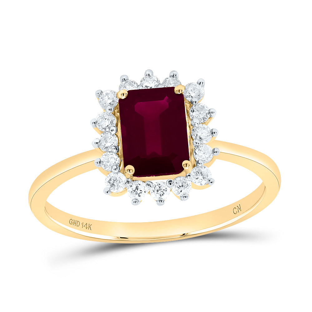 14kt Yellow Gold 1/4 Cttw Diamond 7x5mm Emerald Ruby Nat-gem Wedding Engagement Anniversary Ladies Ring, Women Size: 5-9