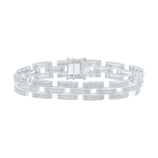 Sterling Silver 2 Cttw Diamond Men's Bracelet, Length: 8 Inch