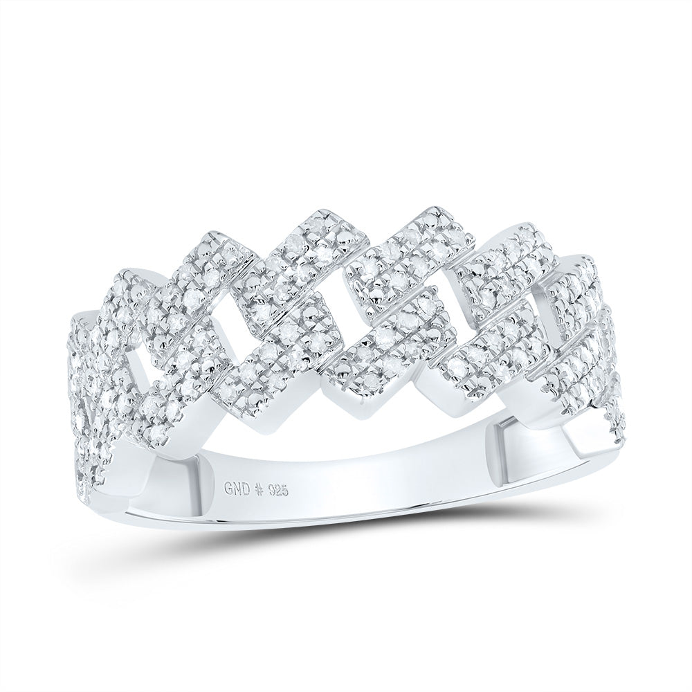 Sterling Silver 3/8 Cttw Diamond Cuban Mens Ring -(us 10.00), Men Size: 8-12