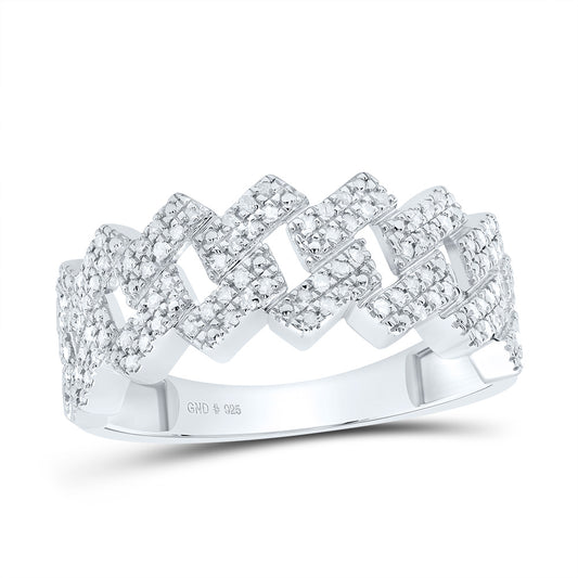 Sterling Silver 3/8 Cttw Diamond Cuban Mens Ring -(us 10.00), Men Size: 8-12