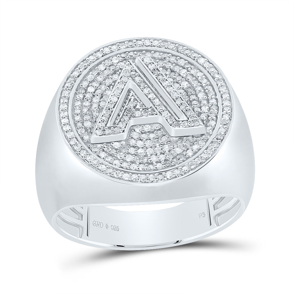 Sterling Silver Sterling Silver 1/2 Cttw Diamond Initial " A" Men's Ring -(us 10.00), Men Size: 8-12