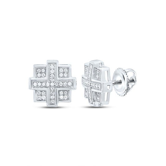 Sterling Silver 1/5 Cttw Diamond Square Cross Men's Stud Earring