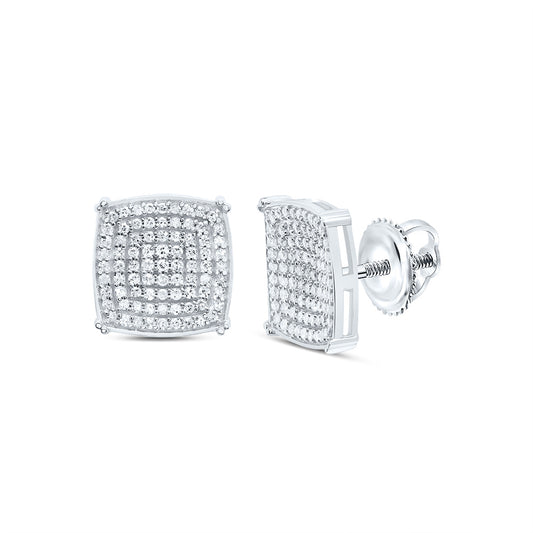 Sterling Silver 1/2 Cttw Diamond Cushion Men's Stud Earring