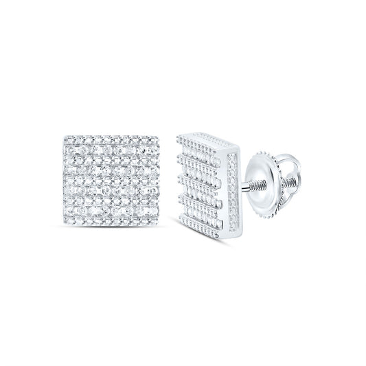 Sterling Silver 1/2 Cttw Diamond Square Men's Stud Earring