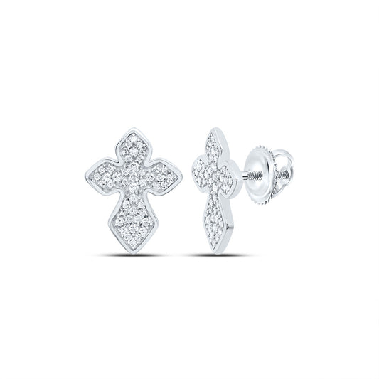 Sterling Silver 1/3 Cttw Diamond Cross Stud Earring