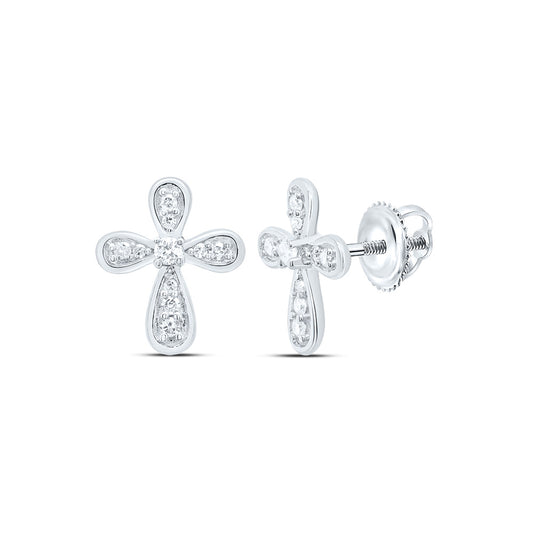 Sterling Silver 1/10 Cttw Diamond Cross Stud Earring
