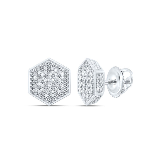 Sterling Silver 1/2 Cttw Diamond Hexagon Men's Stud Earring