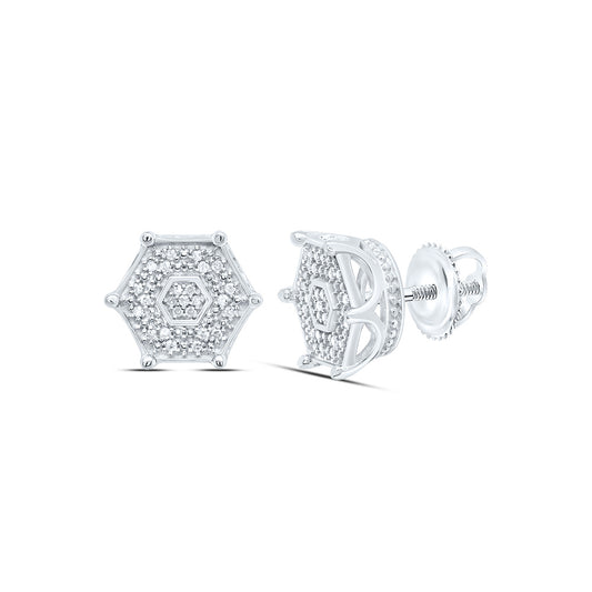 Sterling Silver 1/6 Cttw Diamond Hexagon Men's Stud Earring