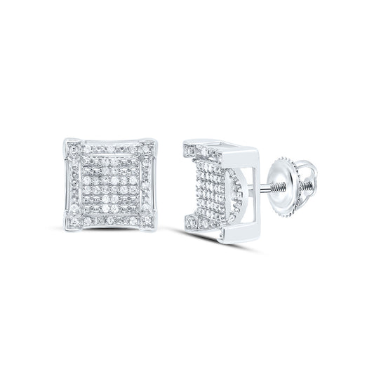 Sterling Silver 1/5 Cttw Diamond Square Men's Stud Earring