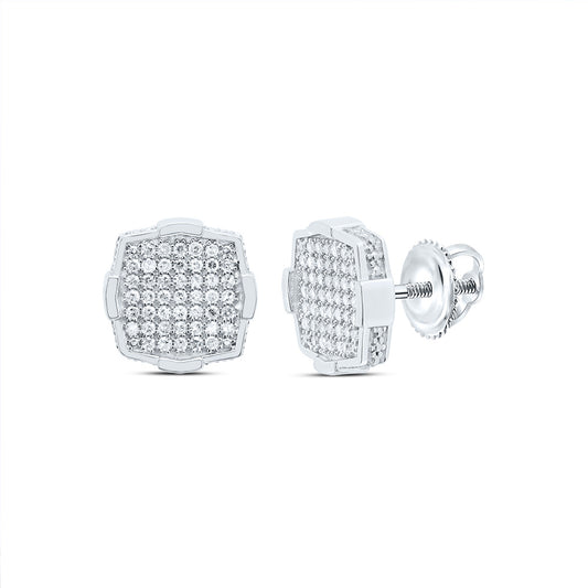 Sterling Silver 1/3 Cttw Diamond Cushion Men's Stud Earring