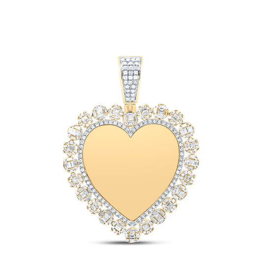 10kt Yellow Gold 1 1/3 Cttw Natural Diamond Memory Heart Men's Charm