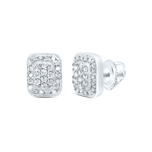 Sterling Silver 1/8 Cttw Diamond Emerald Stud Earring