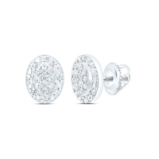 Sterling Silver 1/8 Cttw Diamond Oval Stud Earring