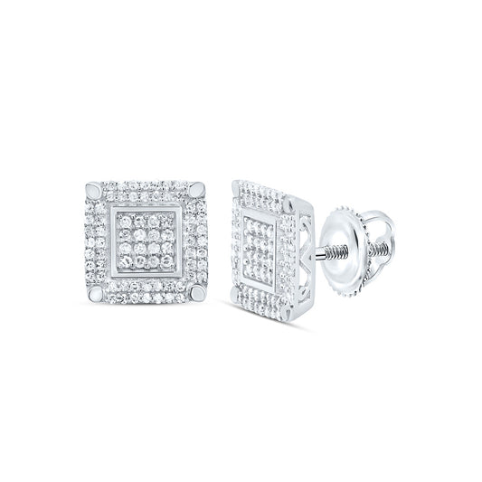 Sterling Silver 3/8 Cttw Diamond Square Stud Earring