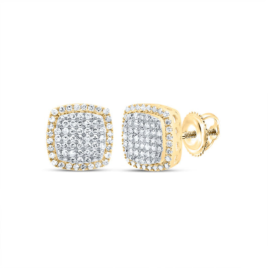 10kt Yellow Gold 1/2 Cttw Diamond Fashion Cushion Stud Earring