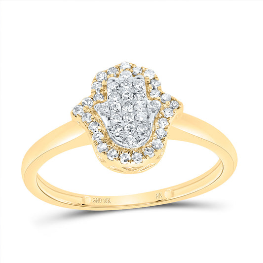 10kt Yellow Gold 1/5 Cttw Diamond Fashion Hamsa Wedding Engagement Anniversary Ring, Women Size: 5-9