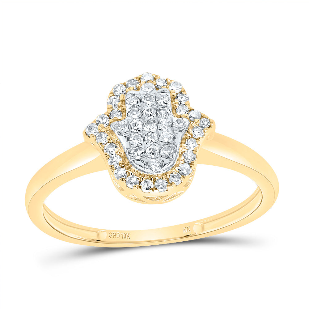 10kt Yellow Gold 1/5 Cttw Diamond Fashion Hamsa Wedding Engagement Anniversary Ring, Women Size: 5-9