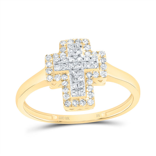 10kt Yellow Gold 1/4 Cttw Diamond Fashion Wedding Engagement Anniversary Cross Ring, Women Size: 5-9