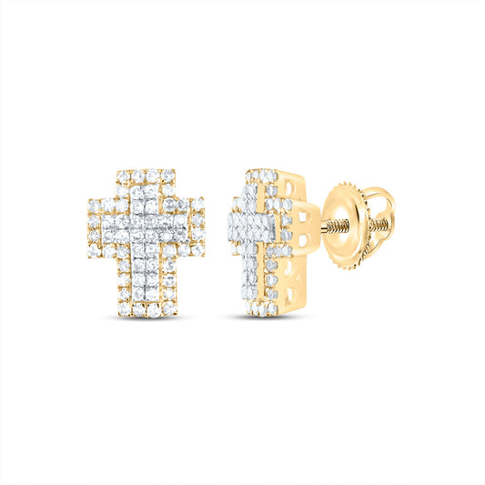 10kt Yellow Gold 3/8 Cttw Diamond Fashion Cross Earring
