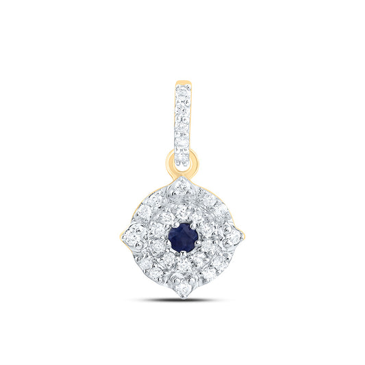 10kt Yellow Gold 1/12 Cttw Diamond 1.7mm Round Blue Sapphire Nat-gem Round Pendant