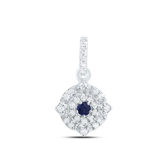 10kt White Gold 1/12 Cttw Diamond 1.7mm Round Blue Sapphire Nat-gem Round Pendant