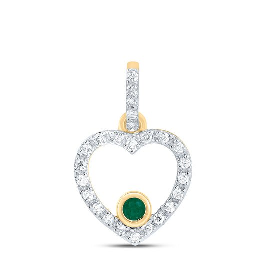 10kt Yellow Gold 1/12 Cttw Natural Diamond 1.8mm Round Emerald Nat-gem Heart Pendant