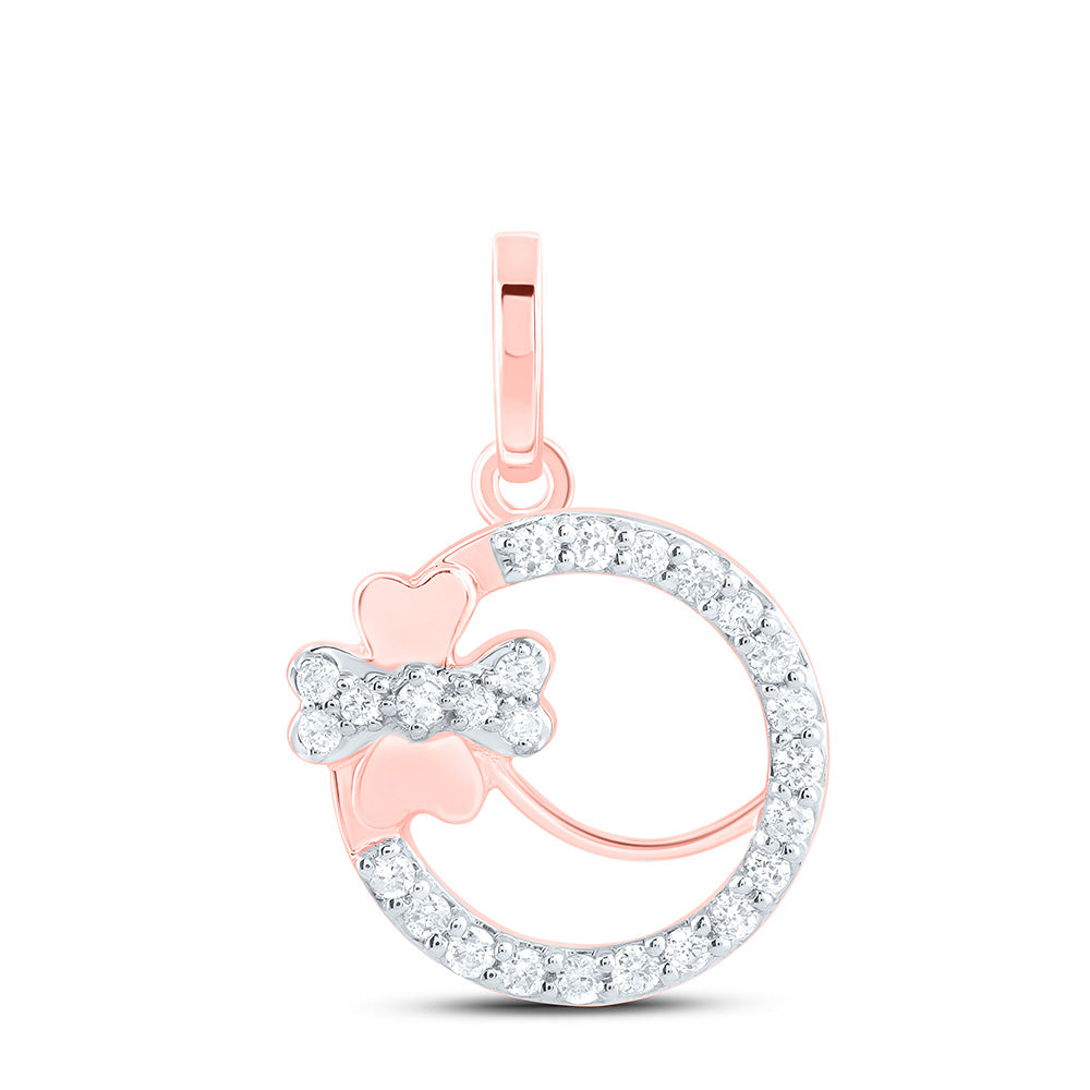 10kt Rose Gold 1/10 Cttw Natural Diamond Fashion Flower Round Pendant