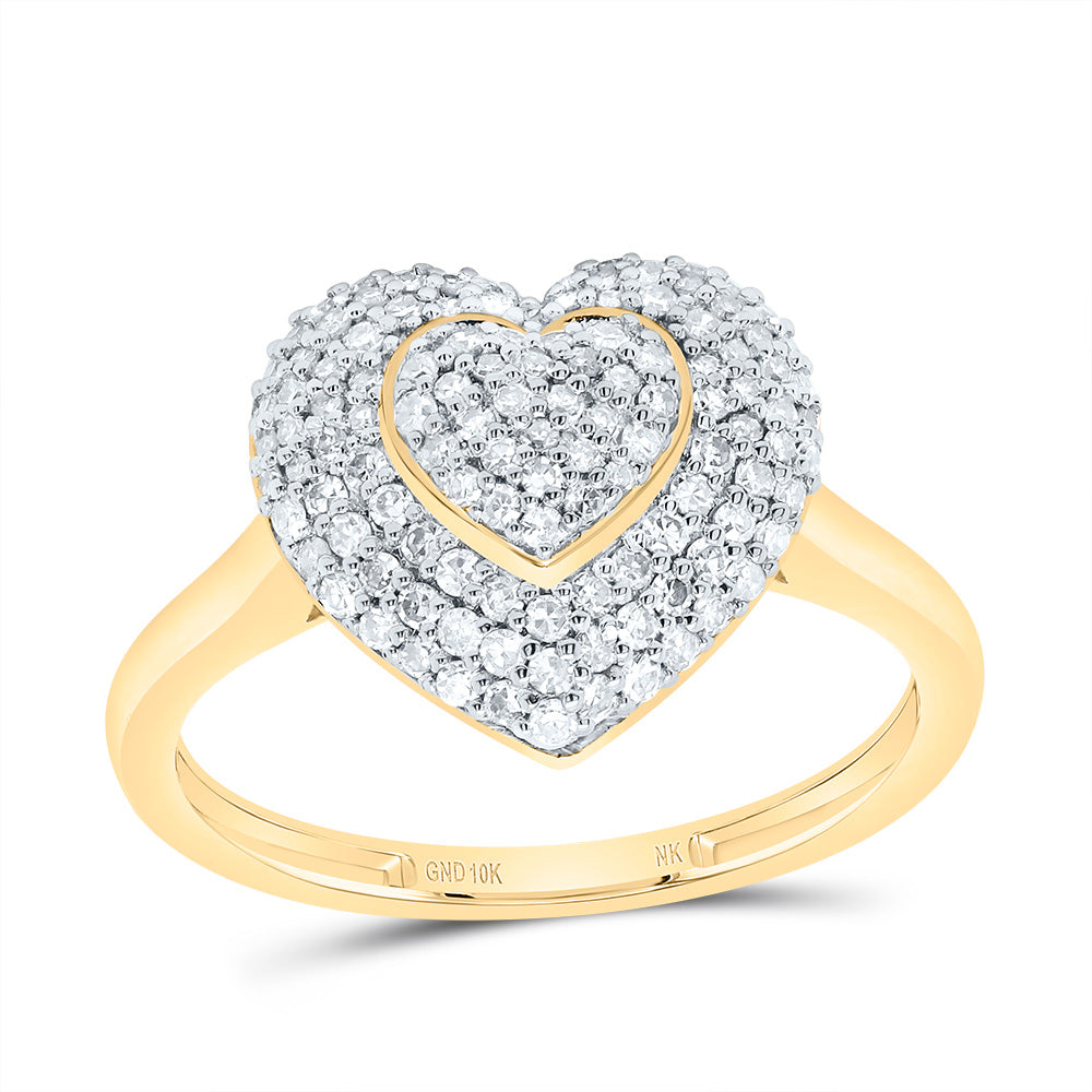 10kt Yellow Gold 1/2 Cttw Natural Diamond Fashion Heart Wedding Engagement Anniversary Ring, Women Size: 5-9