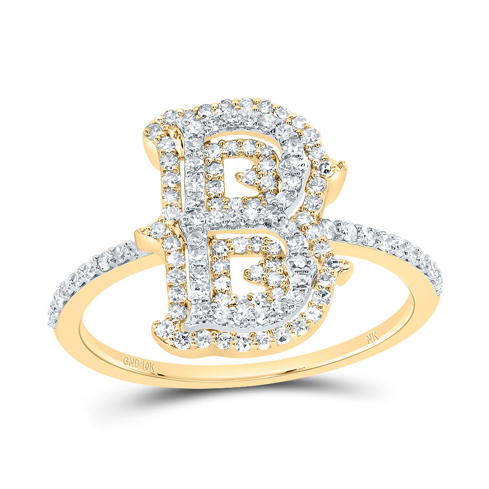 10kt Yellow Gold Diamond Fashion Initial Ladies Wedding Engagement Anniversary Ring