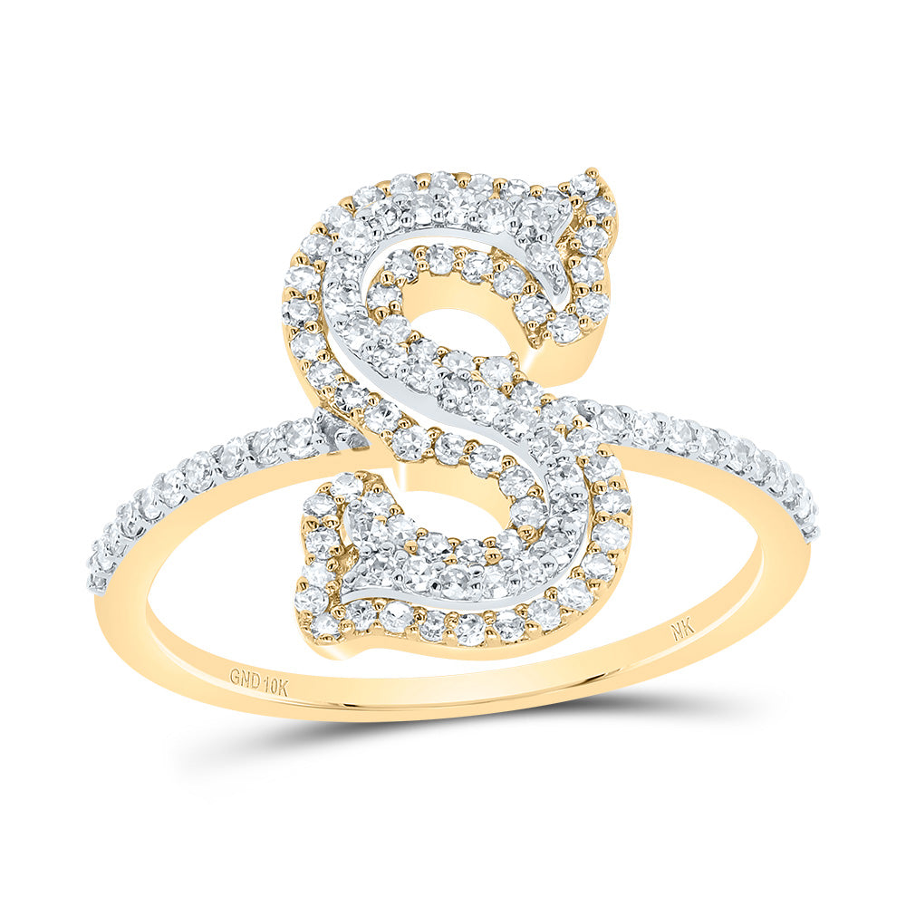 10kt Yellow Gold Diamond Fashion Initial Ladies Wedding Engagement Anniversary Ring