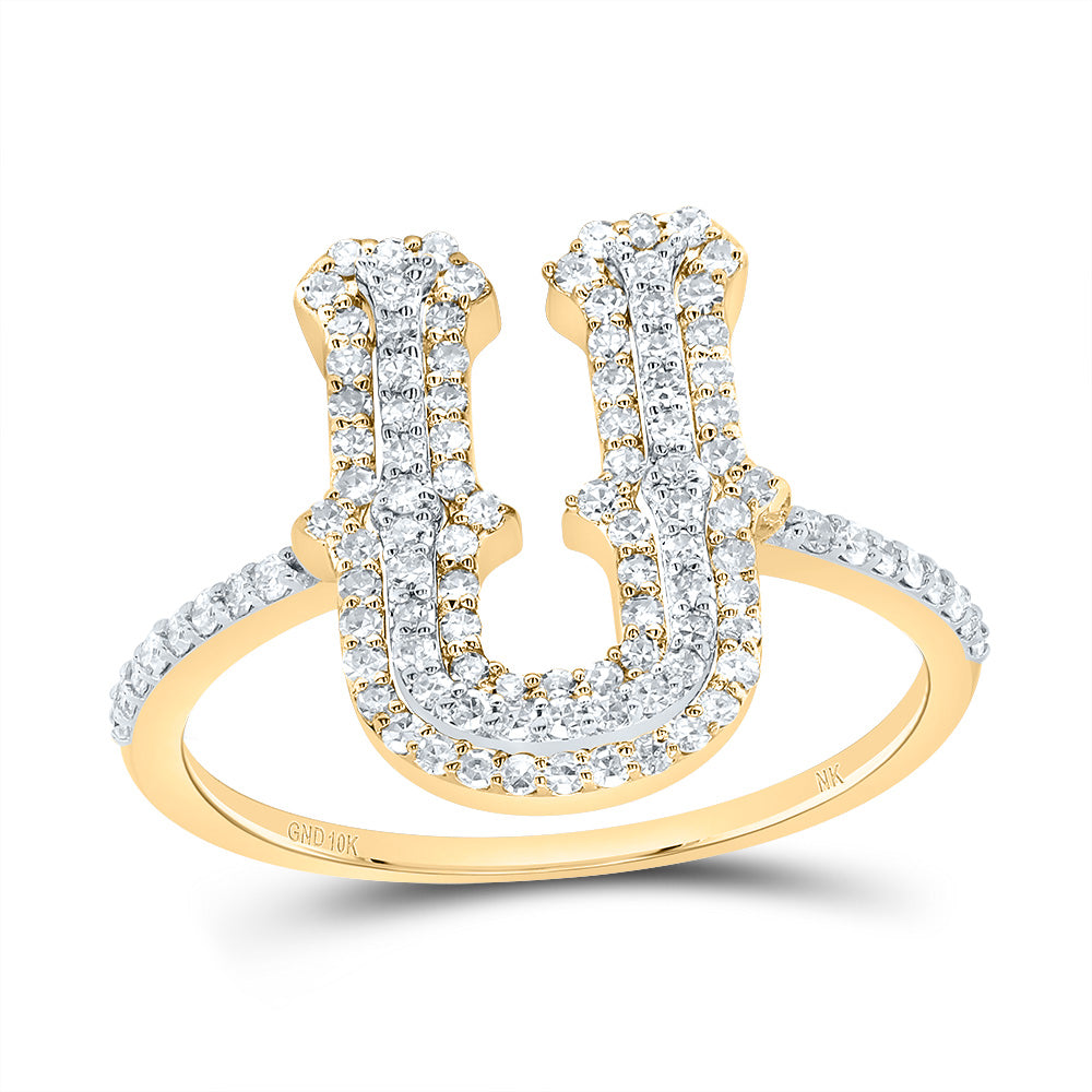 10kt Yellow Gold Diamond Fashion Initial Ladies Wedding Engagement Anniversary Ring
