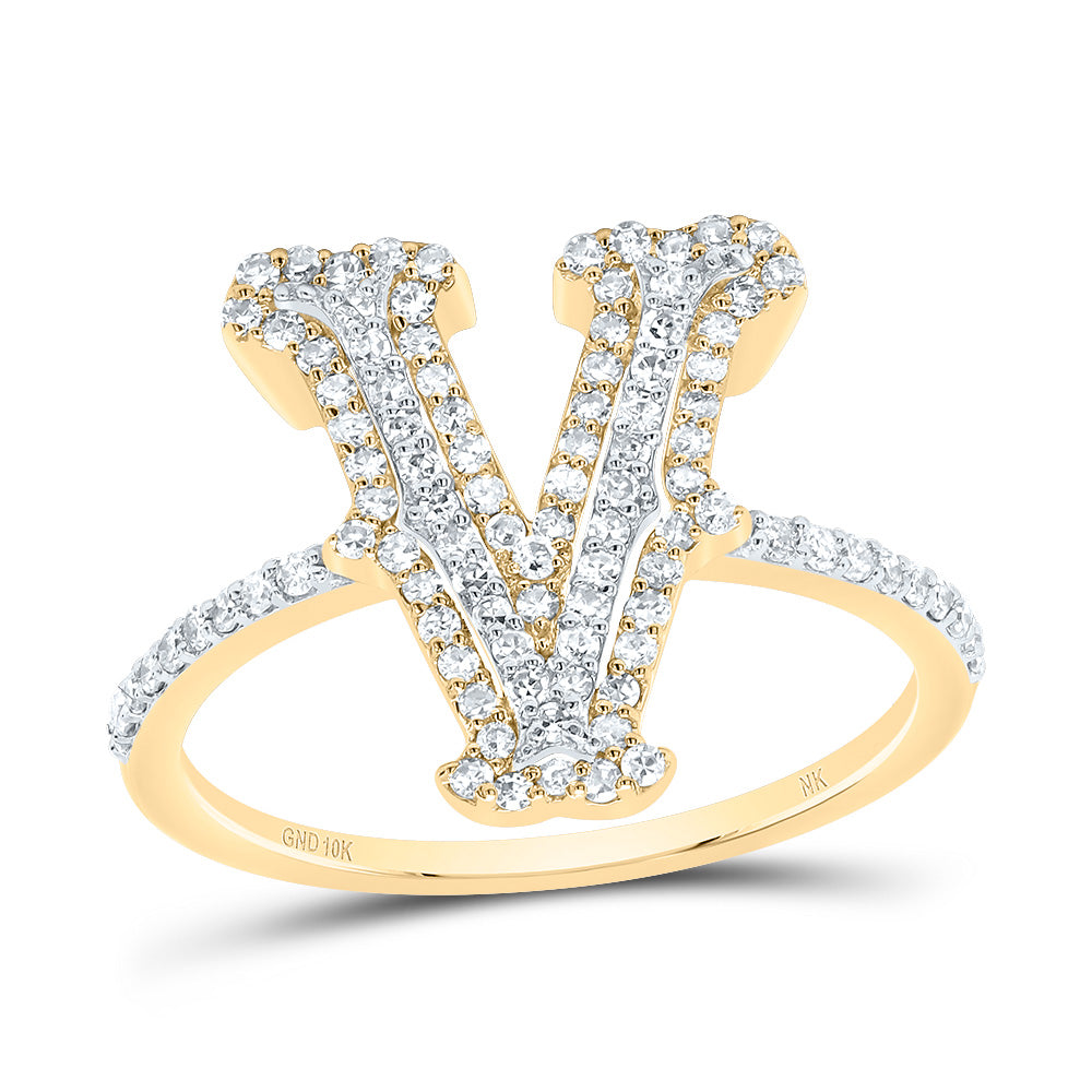 10kt Yellow Gold Diamond Fashion Initial Ladies Wedding Engagement Anniversary Ring