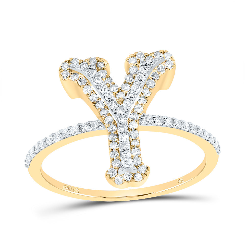 10kt Yellow Gold Diamond Fashion Initial Ladies Wedding Engagement Anniversary Ring