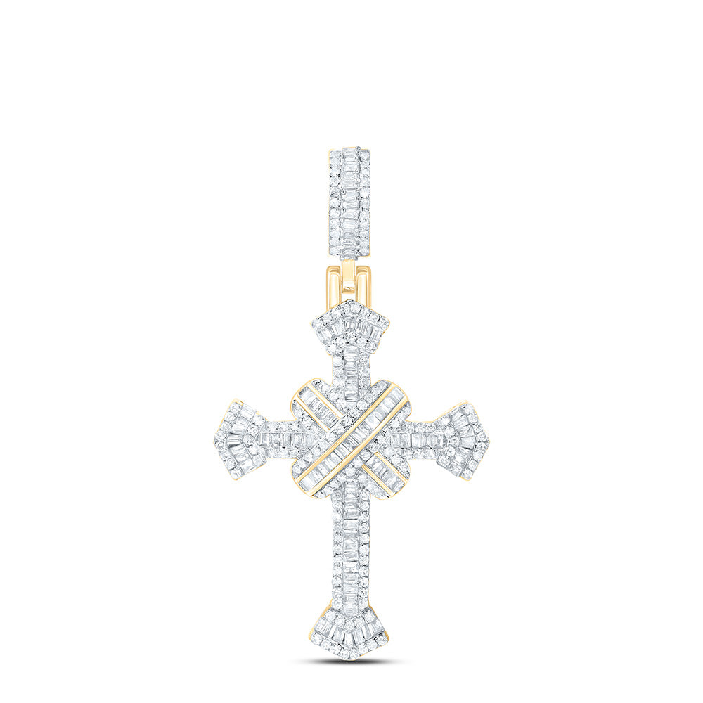 10kt Yellow Gold 3/4 Cttw Diamond Fashion Cross Baguette Pendant