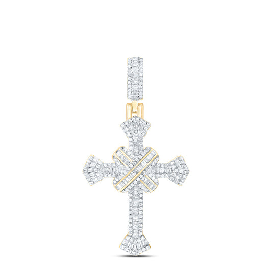 10kt Yellow Gold 3/4 Cttw Diamond Fashion Cross Baguette Pendant