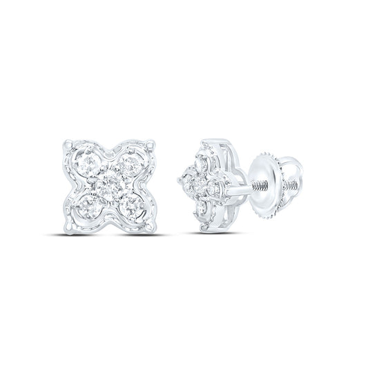 10kt White Gold 1/6 Cttw Diamond Clover Stud Earring