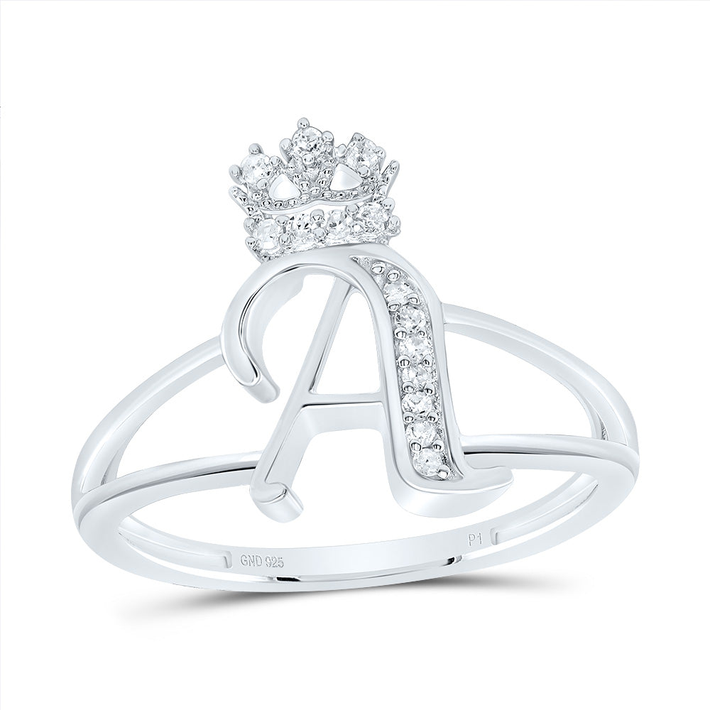 Sterling Silver Diamond Initial Crown Ladies Wedding Engagement Anniversary Ring