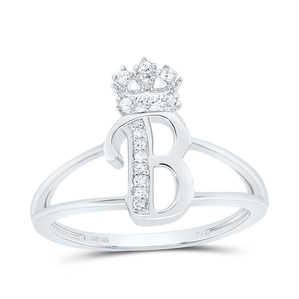 Sterling Silver Diamond Initial Crown Ladies Wedding Engagement Anniversary Ring