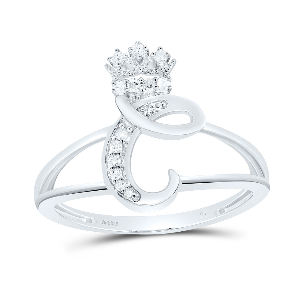 Sterling Silver Diamond Initial Crown Ladies Wedding Engagement Anniversary Ring