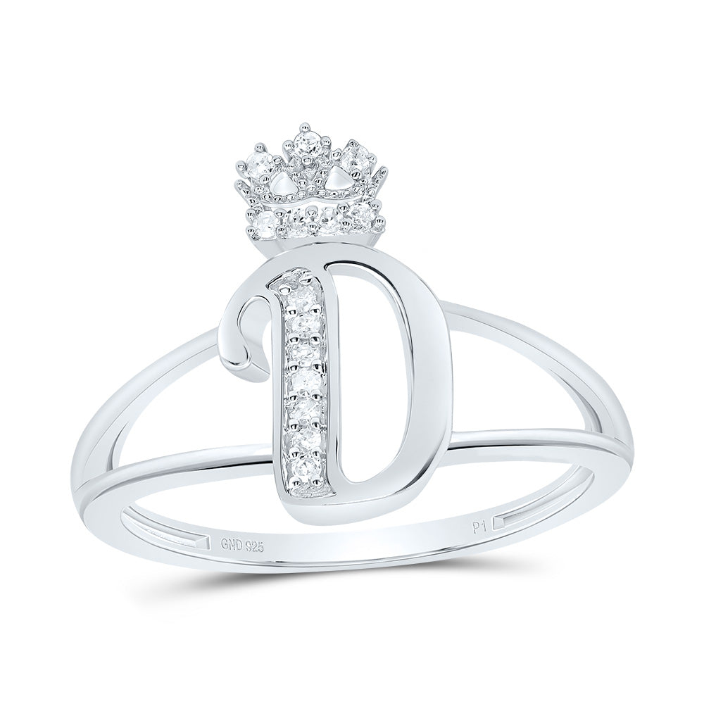 Sterling Silver Diamond Initial Crown Ladies Wedding Engagement Anniversary Ring