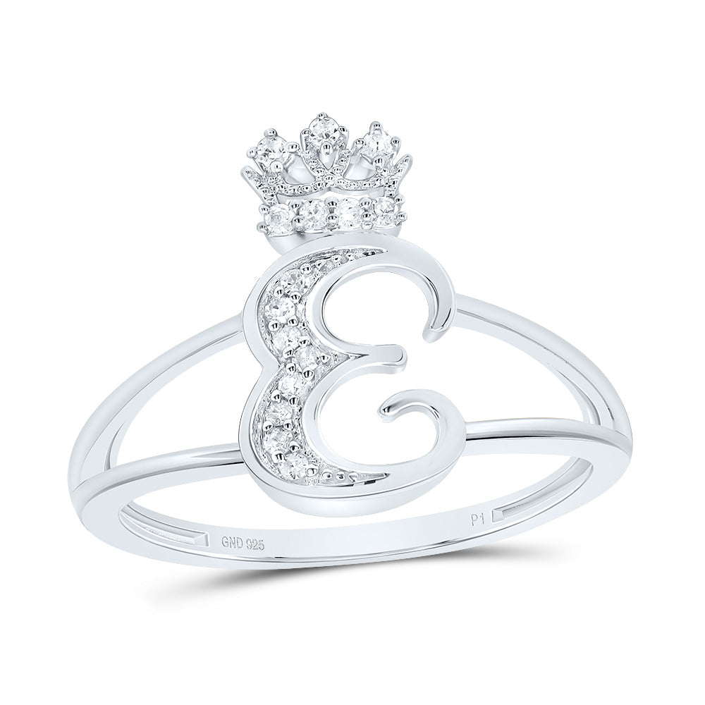 Sterling Silver Diamond Initial Crown Ladies Wedding Engagement Anniversary Ring
