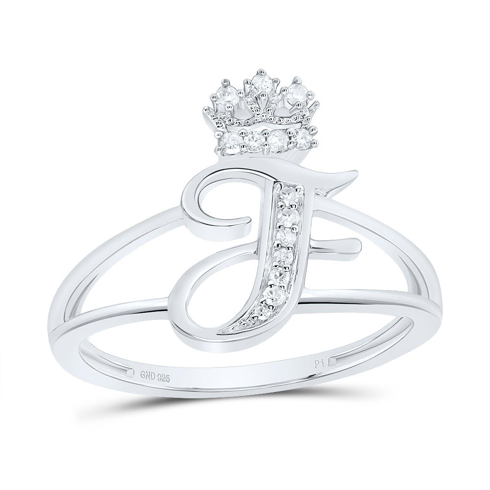 Sterling Silver Diamond Initial Crown Ladies Wedding Engagement Anniversary Ring