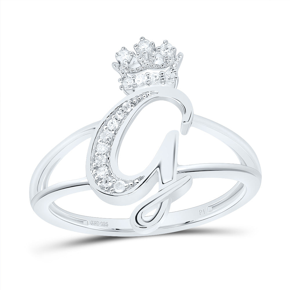 Sterling Silver Diamond Initial Crown Ladies Wedding Engagement Anniversary Ring
