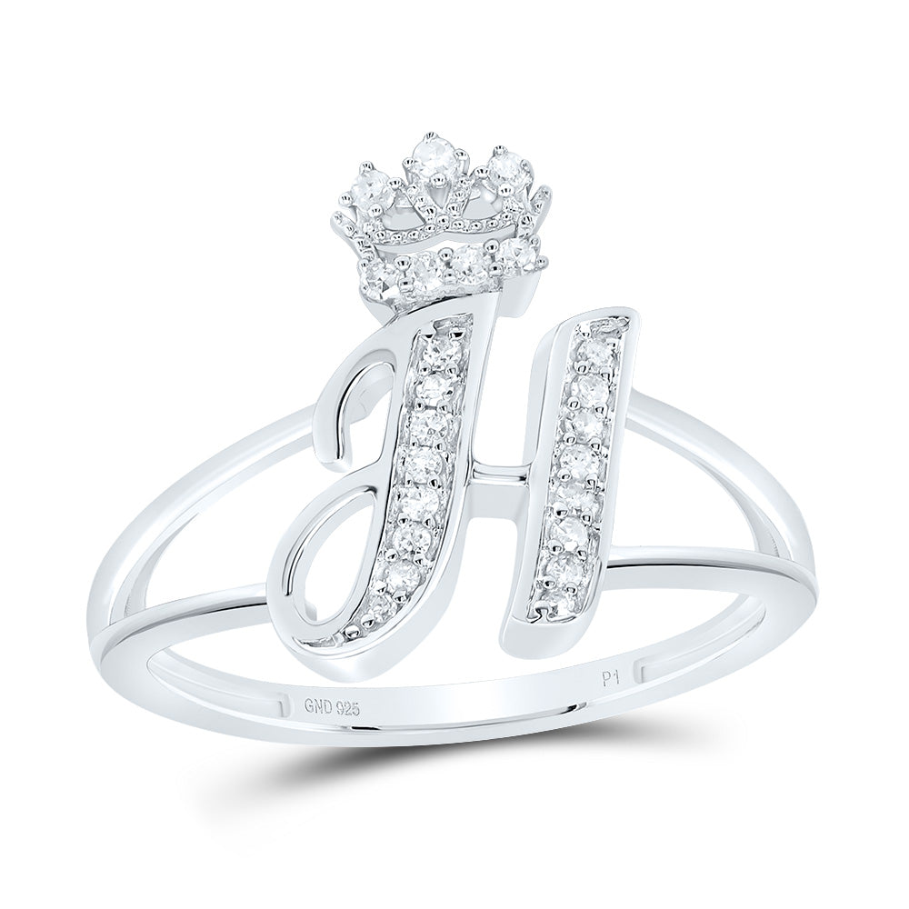 Sterling Silver Diamond Initial Crown Ladies Wedding Engagement Anniversary Ring
