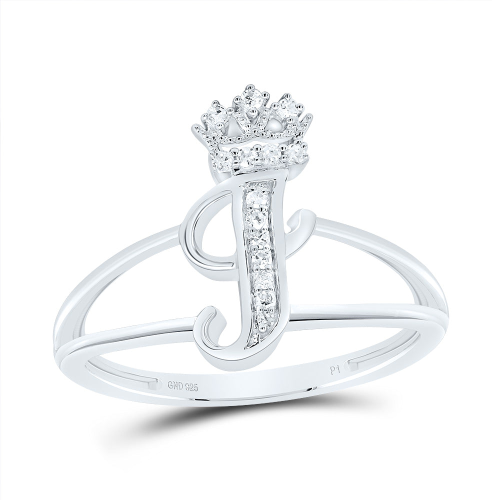 Sterling Silver Diamond Initial Crown Ladies Wedding Engagement Anniversary Ring