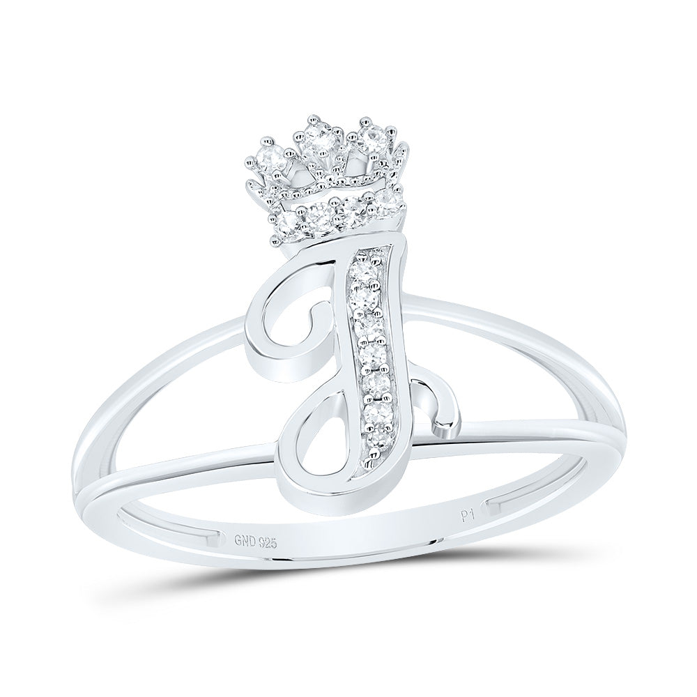 Sterling Silver Diamond Initial Crown Ladies Wedding Engagement Anniversary Ring