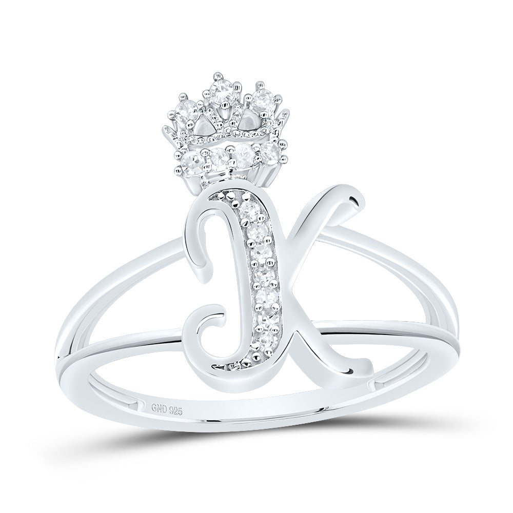 Sterling Silver Diamond Initial Crown Ladies Wedding Engagement Anniversary Ring
