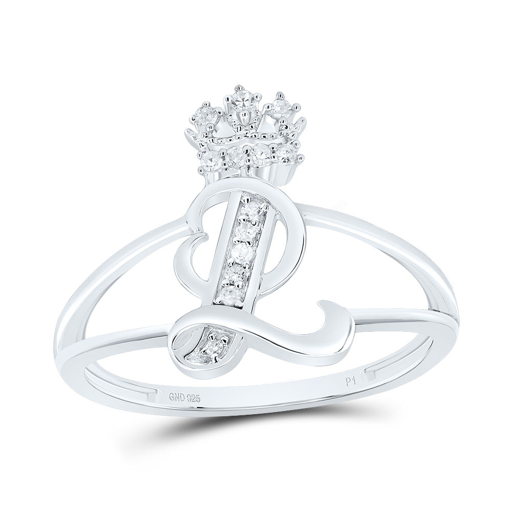 Sterling Silver Diamond Initial Crown Ladies Wedding Engagement Anniversary Ring